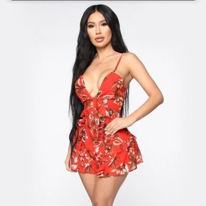 Fashionova Red Ruffle Cutout Summer Romper